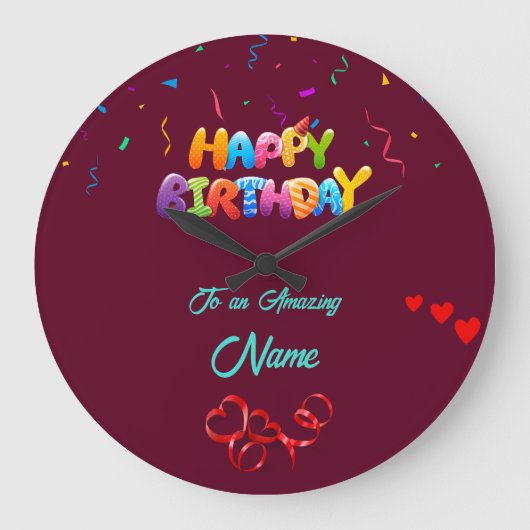 壁パーソナライズされた時計 – ユニーク誕生日 ラージ壁時計 (正面)