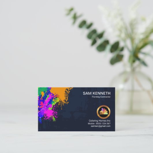 壁ペインターのペンキの(ばちゃばちゃ)跳ねるの皮のペンキ 名刺 (スタンド正面)