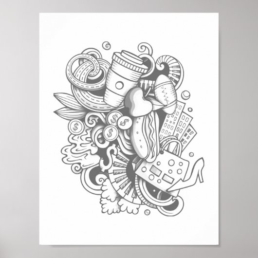 壁ポスターを塗り分けた雑貨のコラージュ ポスター (正面)