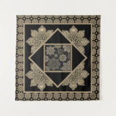 壁掛けタペストリー メダリオン、黒地にタンとクリーム タペストリー (正面(横))