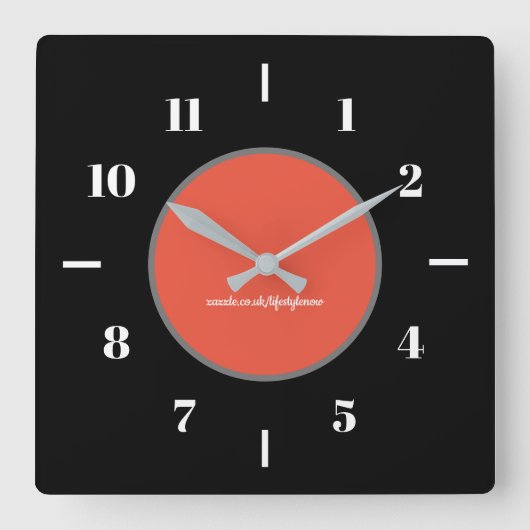 壁掛け – 黒い背景O/R円モダン スクエア壁時計 (正面)