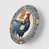 壁時計のオンドリのモザイク ラウンド壁時計 (傾斜)