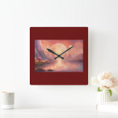 壁時計バーガンディーカラー、抽象芸術 スクエア壁時計 (ホーム)
