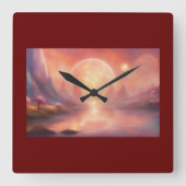 壁時計バーガンディーカラー、抽象芸術 スクエア壁時計 (正面)