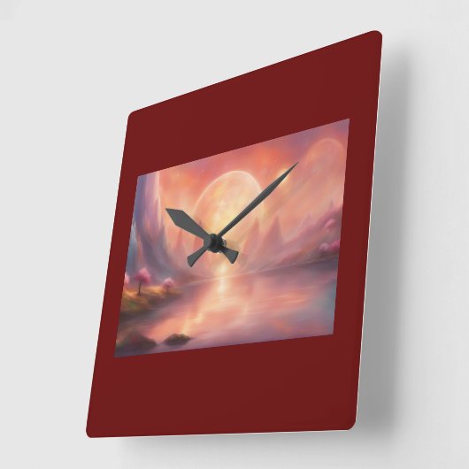 壁時計バーガンディーカラー、抽象芸術 スクエア壁時計 (傾斜)
