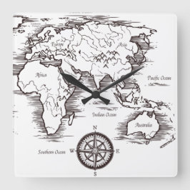 壁時計 - 世界地図 アフリカ ヨーロッパ オーストラリア ニュージーランド アジア