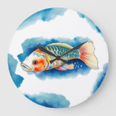 壁時計 – 水彩シリーズ：コイ魚 (正面)