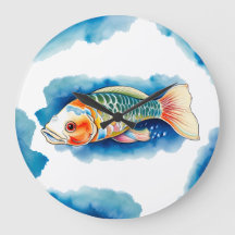 壁時計 – 水彩シリーズ：コイ魚
