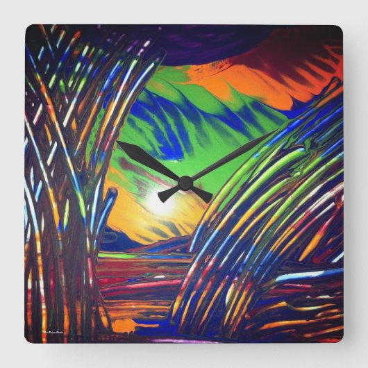 壁時計「青い雑草」 スクエア壁時計 (正面)