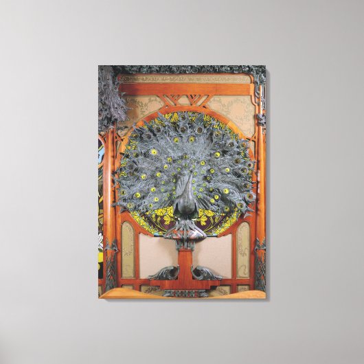 壁画の中央パネルから出る孔雀 キャンバスプリント (正面)