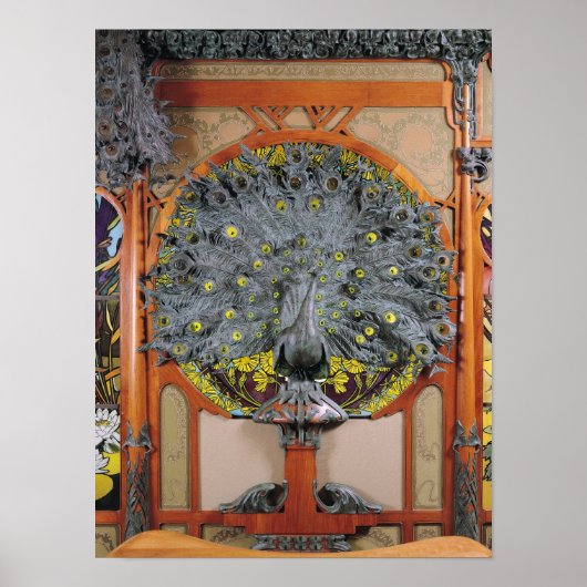 壁画の中央パネルから出る孔雀 ポスター (正面)