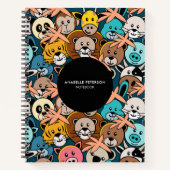 壁画ドードルアート動物ヘッド漫画モノグラム ノートブック (正面)