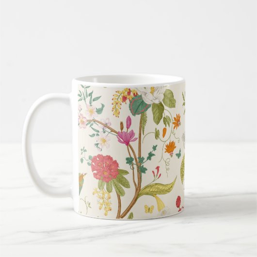 壁画開花咲く木。ヴィンテージフローラ コーヒーマグカップ (左)