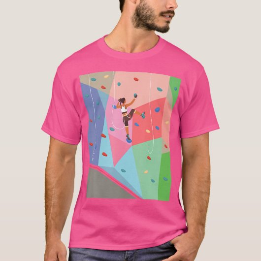 壁登山ガール – ロッククライマーインドアスポーツ広告 Tシャツ (正面)
