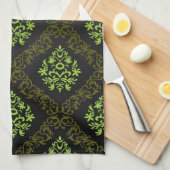 壁紙の花柄の緑 キッチンタオル (四つ折り)