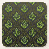 壁紙の花柄の緑 スクエアペーパーコースター (正面)