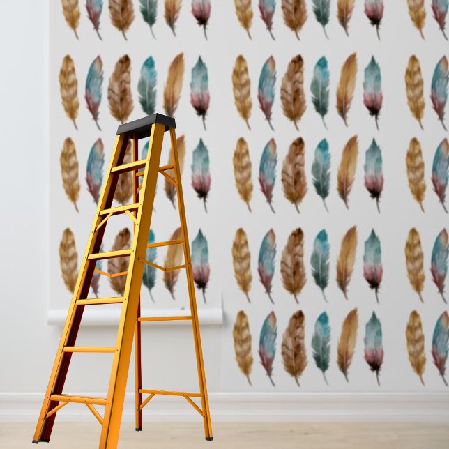 壁紙の青い茶色の羽毛を剥いで貼る 壁紙 (Peel and stick wallpaper blue brown feathers wallpaper)