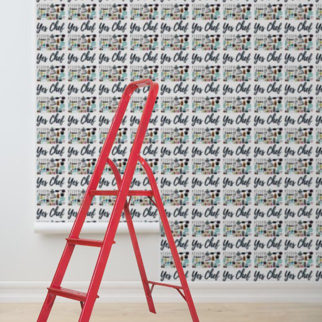 壁紙を剥がして貼るyesシェフの台所用品 壁紙 (Peel and stick wallpaper yes chef kitchen utensils wallpaper)