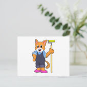 壁紙を貼る猫と圧力ローラー ポストカード (スタンド正面)