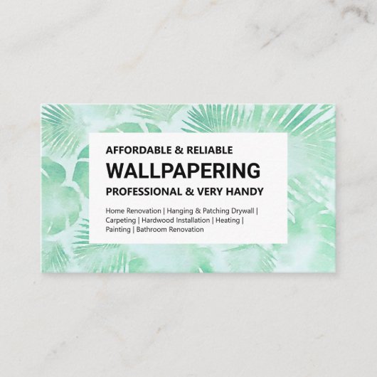 壁紙サービス名刺 – 緑、白 名刺 (正面)