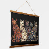 壁紙スタイルに猫のビクトリアングループ 吊り下げ型タペストリー (傾斜あり)