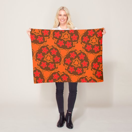 壁紙レトロオレンジ1970 フリースブランケット (インサイチュ)