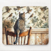 壁紙上の鳥観察ネコ マウスパッド (正面)