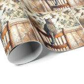 壁紙上の鳥観察ネコ ラッピングペーパー (ロールコーナー)