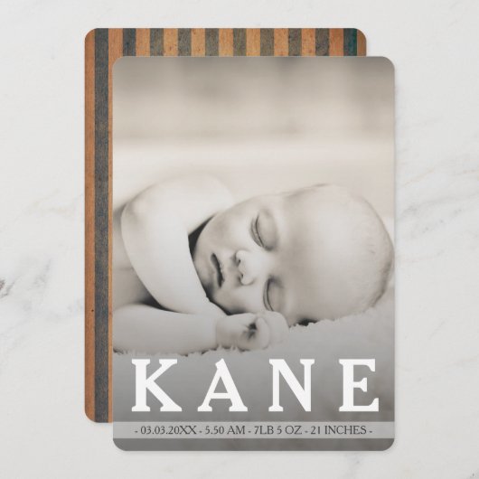 壁紙男の赤ちゃん誕生発表写真カード 案内状 (正面/裏面)