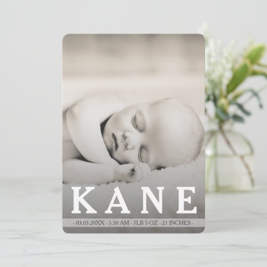 壁紙男の赤ちゃん誕生発表写真カード 案内状 (スタンド正面)