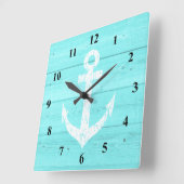 壁航海の時計 |船舶のいかりと木材パネル スクエア壁時計 (傾斜)