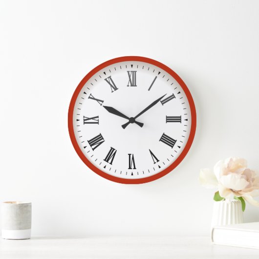 壁赤と白オフィスのローマ数字の大きい ラージ壁時計 (ホーム)