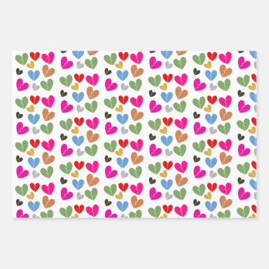 壊れたカラフルハート：愛と感情デザイン ラッピングペーパーシート (正面)