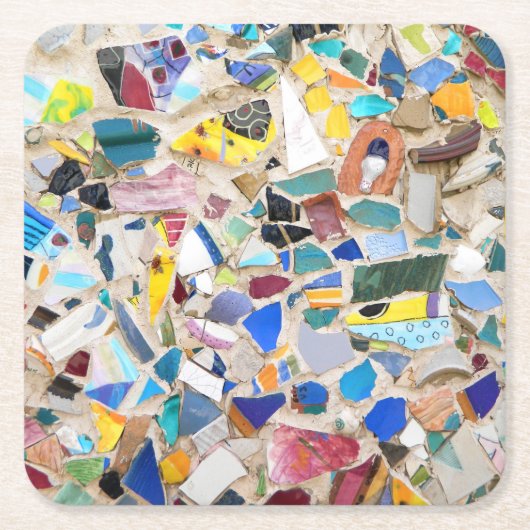 壊れたカラフル陶器壁写真は非常に珍しい スクエアペーパーコースター (正面)