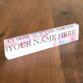 壊れたガラスフラクタルの名札の反射 デスクネームプレート