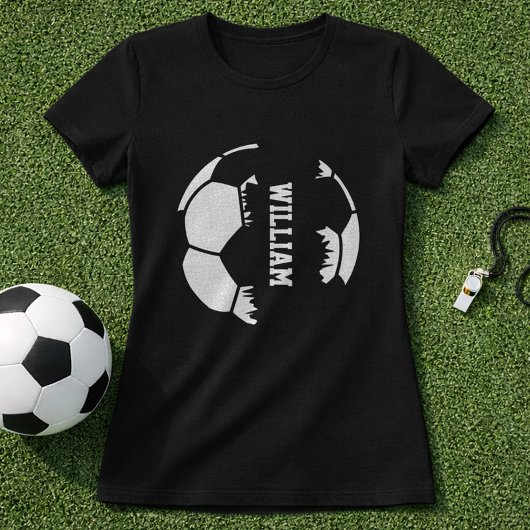 壊れたサッカーボール カスタムネーム Tシャツ