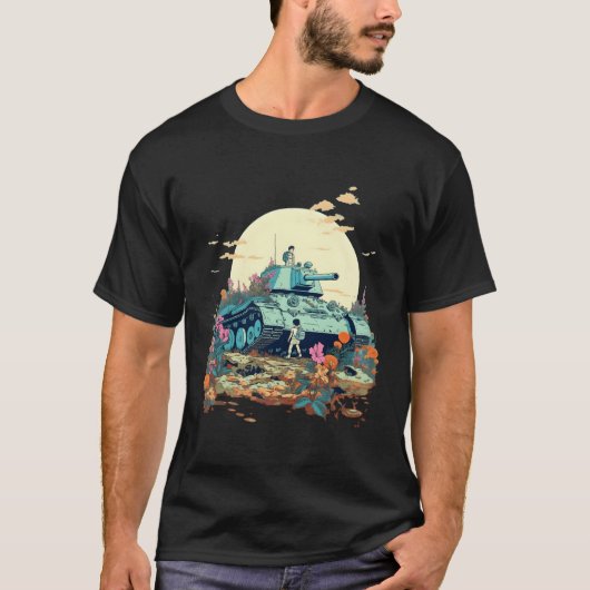 壊れたタンクに花が咲き乱れない平和 Tシャツ (正面)