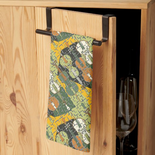 壊れたチェロ模様 キッチンタオル (三つ折り)