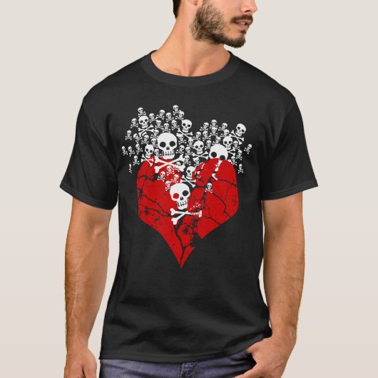 壊れたハートとスカル Tシャツ (正面)