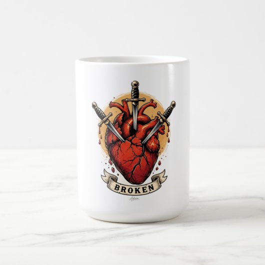 壊れたハートの短剣Tシャツ コーヒーマグカップ (中央)