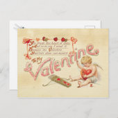 壊れたハートバレンタインデーヴィンテージキューピッドレッド ポストカード (正面/裏面)