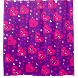 壊れたハート愛アンチバレンタイン紫 シャワーカーテン