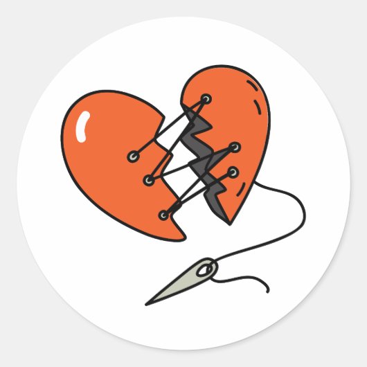 壊れたハート赤 ラウンドシール (正面)