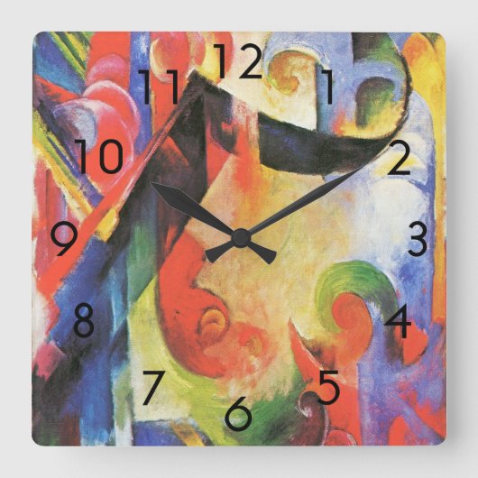 壊れた型枠by Franz Marc, ヴィンテージ抽象芸術アート スクエア壁時計 (正面)
