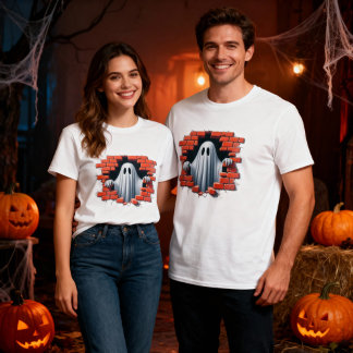 壊れた壁を突き抜ける3Dスケルトンデザイン Tシャツ