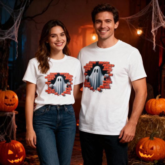 壊れた壁を突き抜ける3Dスケルトンデザイン Tシャツ