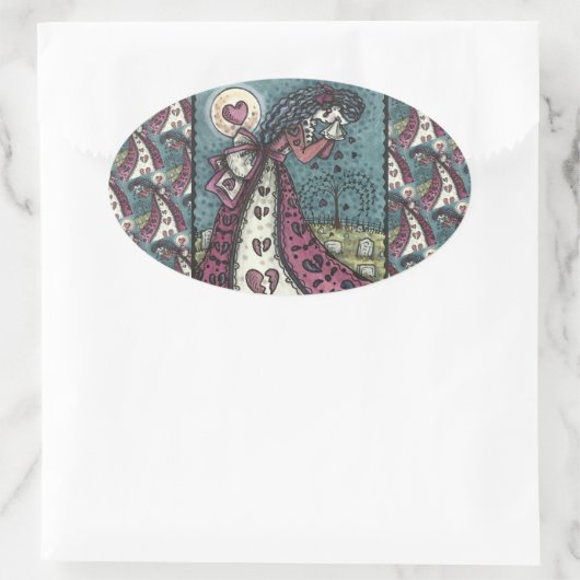 壊れた心を持った泣くバレンタイン墓地ゴシック 楕円形シール (バッグ)