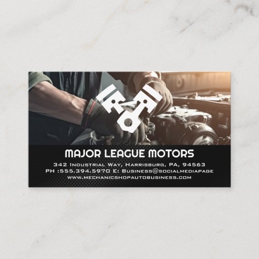 壊れた整備士で作業する自動エンジン 名刺 (正面)