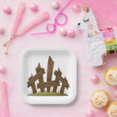 壊れた木製のフェンス素朴ファーミヤード ペーパープレート (パーティー)