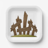 壊れた木製のフェンス素朴ファーミヤード ペーパープレート (正面)